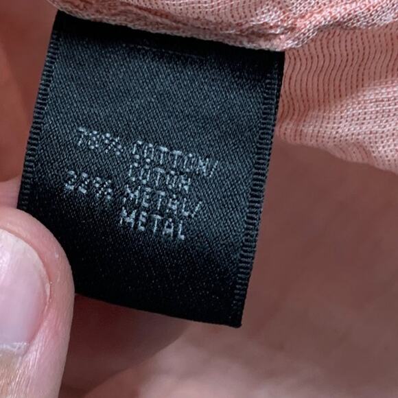 Lafayette 148 Size 10 Coral Peach Crinkle Button Front Shirt Tie Neck - Picture 8 of 8